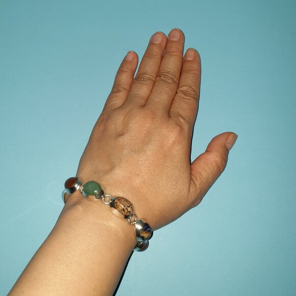 Chunky Vintage Taxco Mexico TH-75 Sterling Silver Multi-Gemstone Link Bracelet - Picture 10 of 16